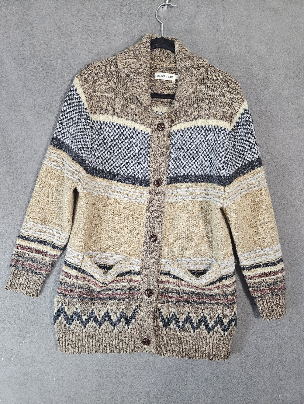 The Normal Brand Womens Carmy Heritage Cardigan Small Cabincore Wood Button Up